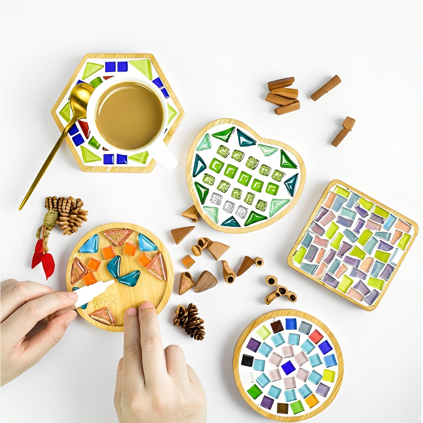 Bamboo Coasters Blank Mats for Crafts — 3.54 Inch DIY Mosaic Tile Base, Small Indoor Plant Coasters, Reusable Eco-Friendly Design (10 Pcs Square)