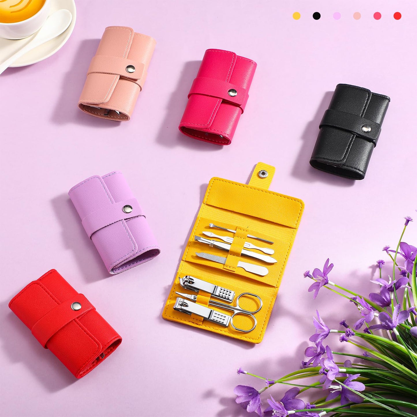 WILLBOND 12 Sets Manicure Set Nail Clippers Pedicure Kit 7 in 1 Stainless Steel Professional Pedicure Set Grooming Kits Nail Care Tools with Travel Case Multi Color(Bright Colors)