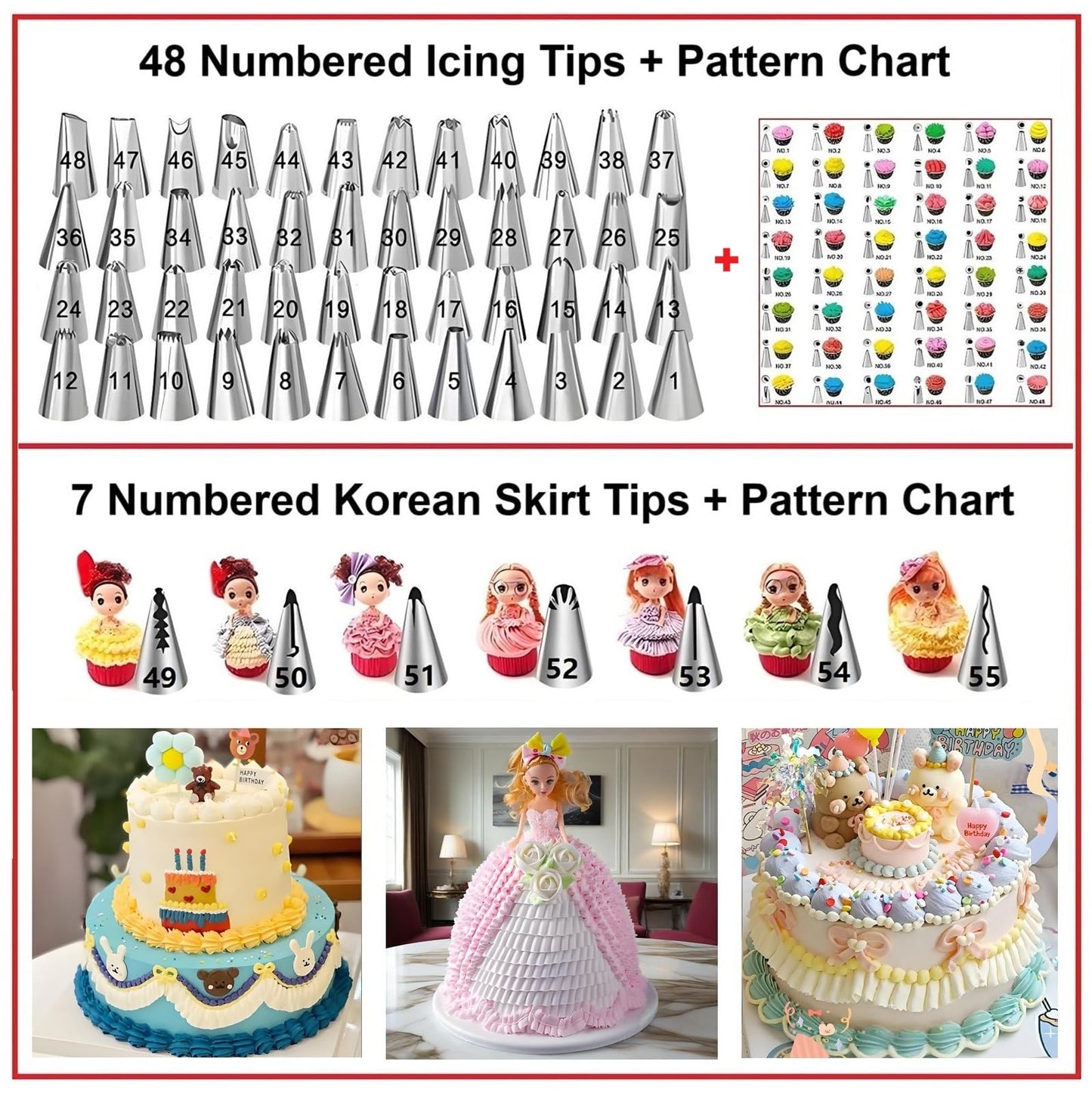 YOQXHY Cake Decorating Kit, 390 Pcs Baking Supplies Tools with Cake Turntable, Leveler, 55 Numbered Icing+Skirt Tips, 2 Spatulas, 3 Scrapers, 100 Pastry Bags,150 Cupcake Liners & More, (Pink)