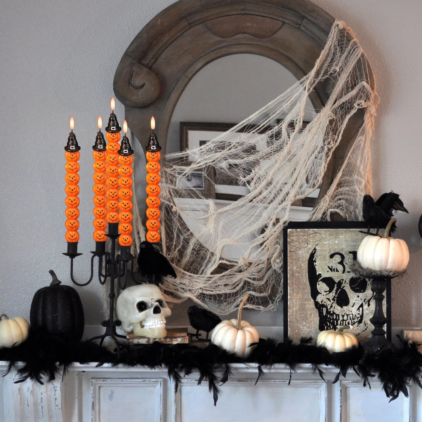 GenSwin Halloween Flameless Candles with Timer - Real Wax Flickering LED Candles for Halloween Decor (0.78 x 11.6 inches)
