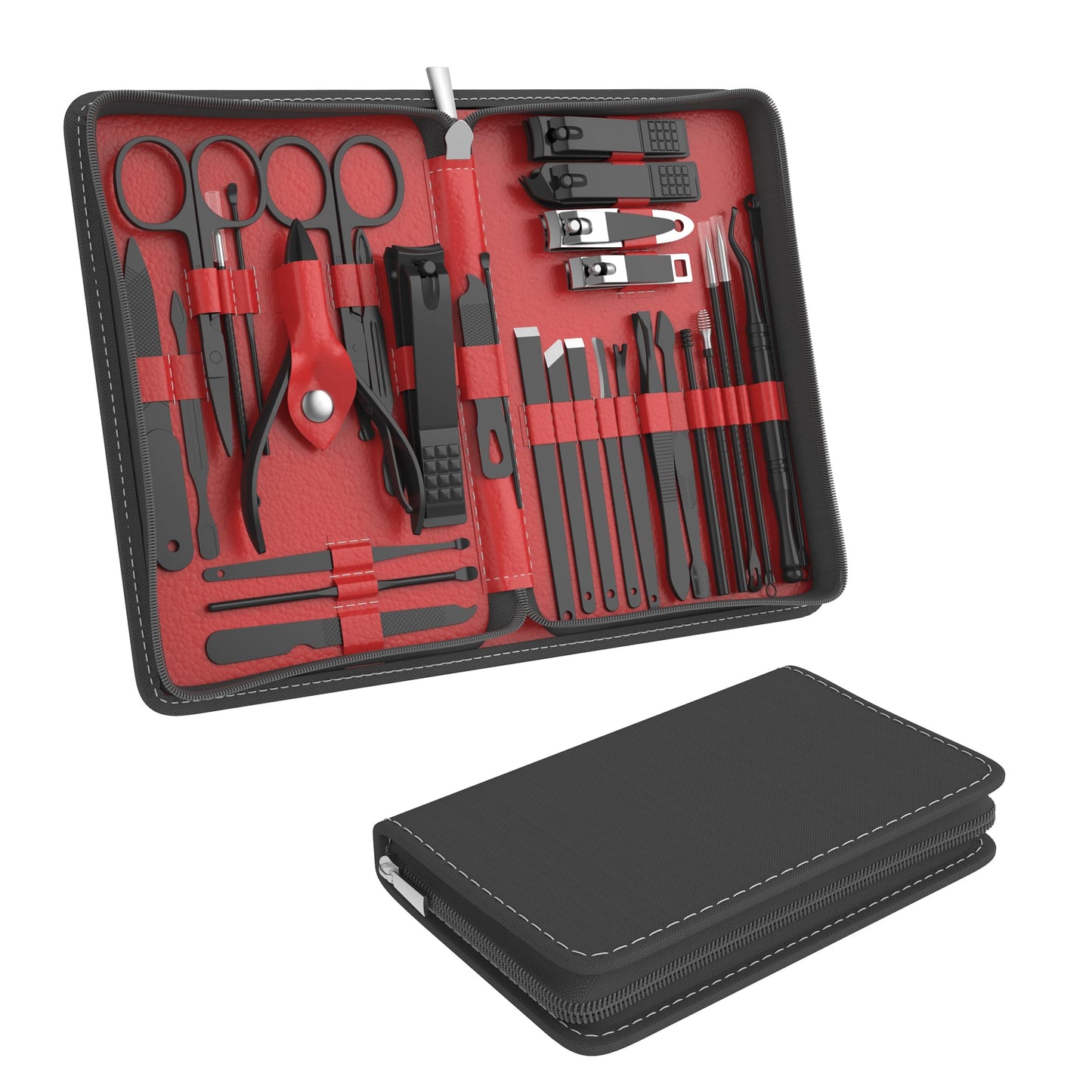 Professional Manicure Pedicure Set,Nail Clipper Kit, Nail Clippers Set, Nail Tools with Luxurious Travel Case,31PCS(RED)