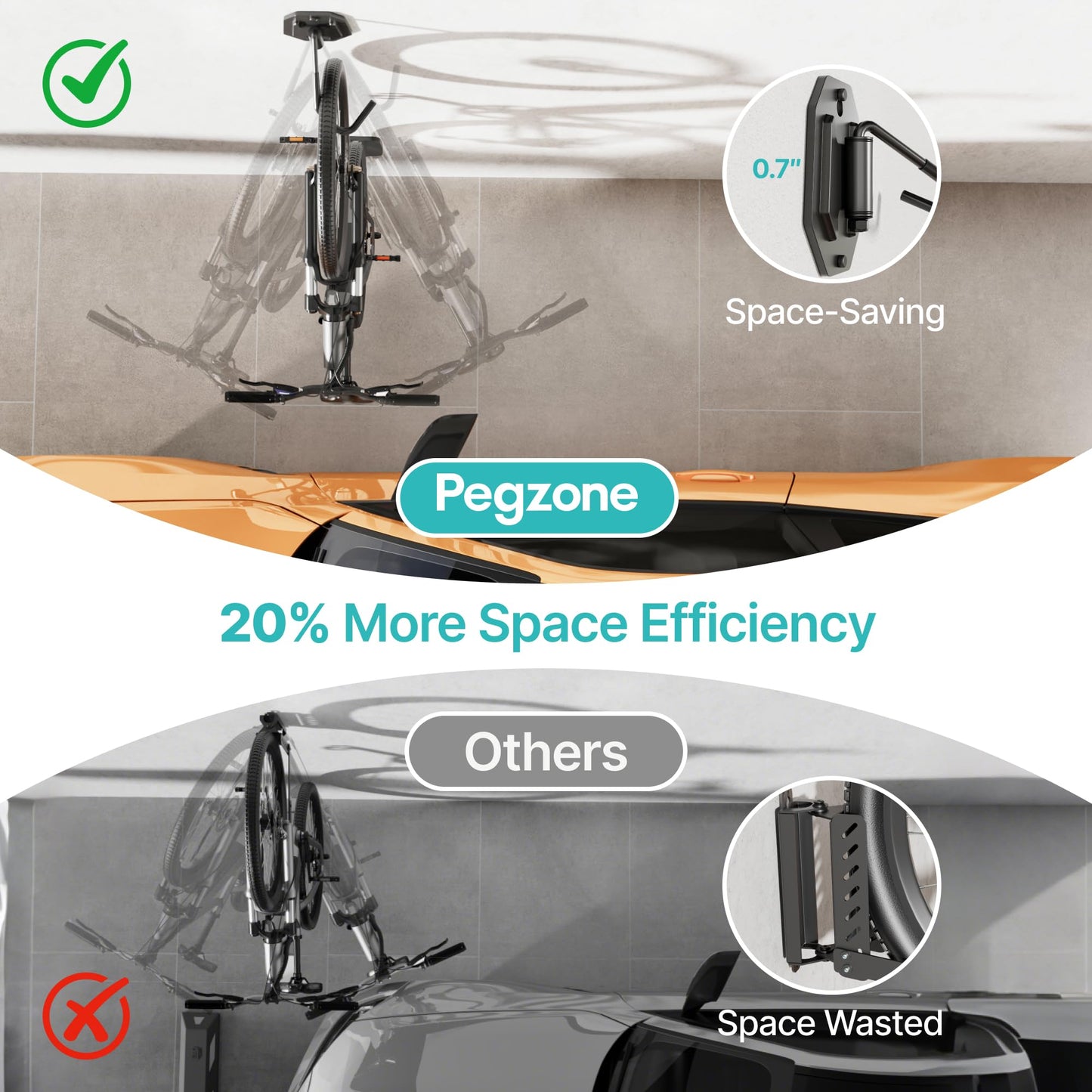 PEGZONE Swivel Bike Wall Mount, Heavy Duty Vertical Bike Rack with Fixed Hooks for Garage Storage, Wall Mounted Bicycle Hangers Holds up to 77 lbs for Indoor, 4 Pack