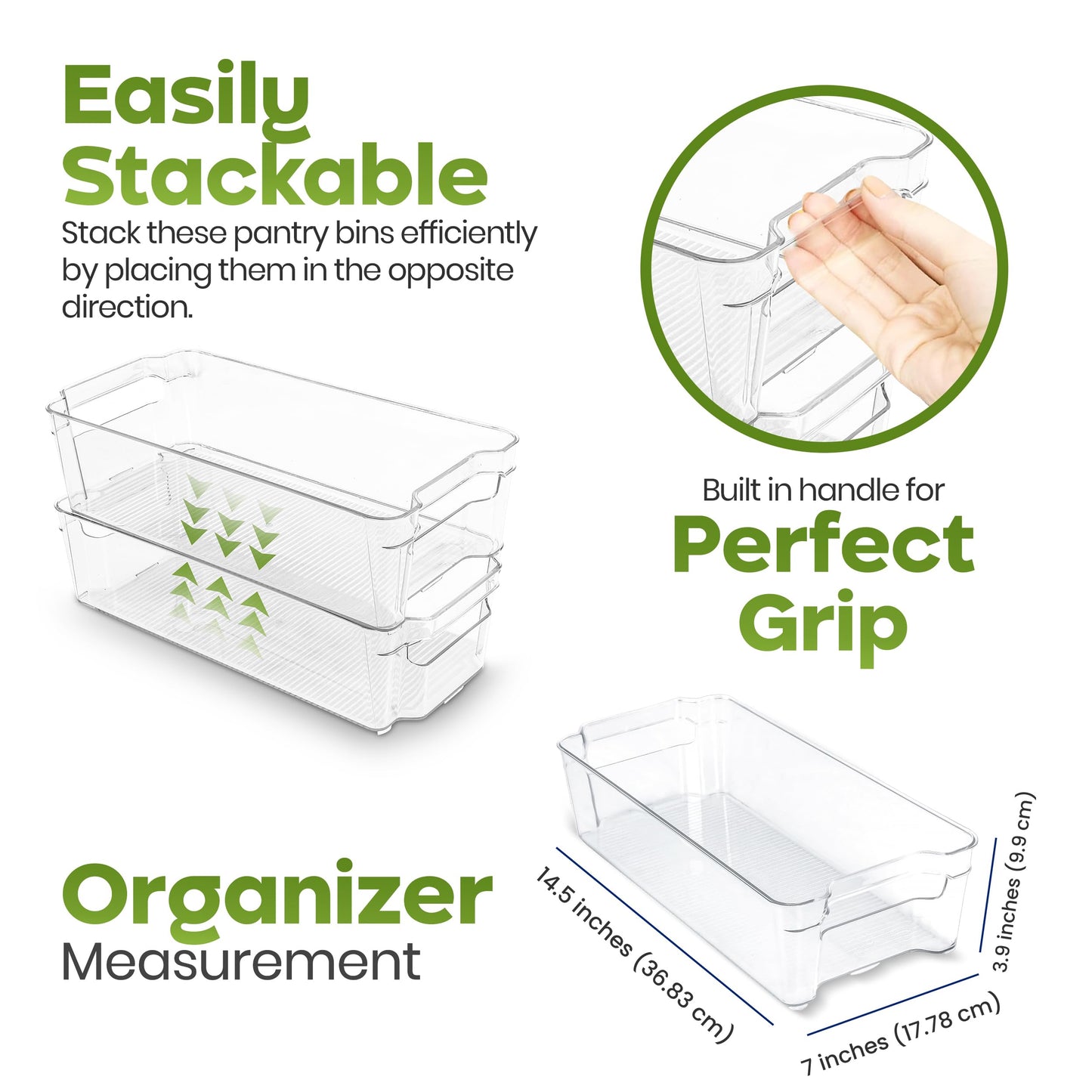 Utopia Home - Fridge & Refrigerator Organizer Bins (8 Pack), Clear Stackable Durable Plastic Storage Containers with Easy Grip Handles for Pantry, Kitchen Cabinets & Countertops