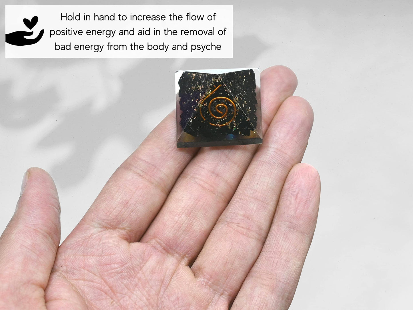 Amazing Gemstone Black Tourmaline Orgone Pyramid - 30mm Small Orgonite Pyramids with Crystals and Healing Stones - Authentic Organite Gifts