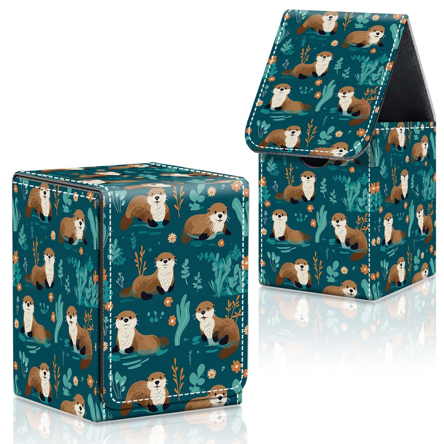 CAPAUNVDA Card Deck Box for MTG Commander Trading Cards with Magnetic Closure,Premium Card Storage Box Case Cover for MTG TCG CCG Magic Cards,Otter Animal Pattern