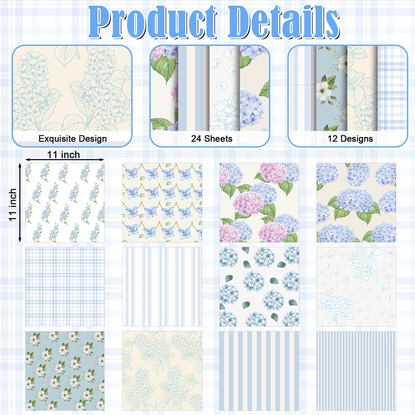 EggSun 48 Sheets Hydrangea Scrapbook Paper,Hydrangea Pattern Decorative Scrapbook Paper for Journals DIY Cards and Photo Albums,Aesthetic Craft Supplies