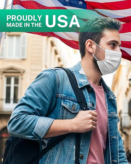 Disposable Face Masks Made in USA, 4 Ply for Families, Students, Breathable All-Day Wear & Safety, FSA HSA Eligible, ASTM Level 3 Medical Grade, 50 Pack, White