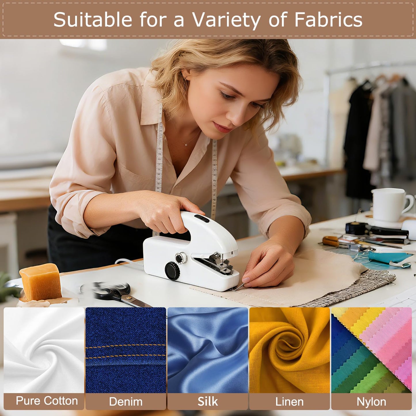Hand Held Sewing Machine for Adults & Beginners, with a 15 PCS Basic Sewing Kit, Portable Mini Hand Sewing Machine, Dual Power (AC/DC) for Quick Repairs, DIY Projects on Clothes, Jeans, Home & Travel