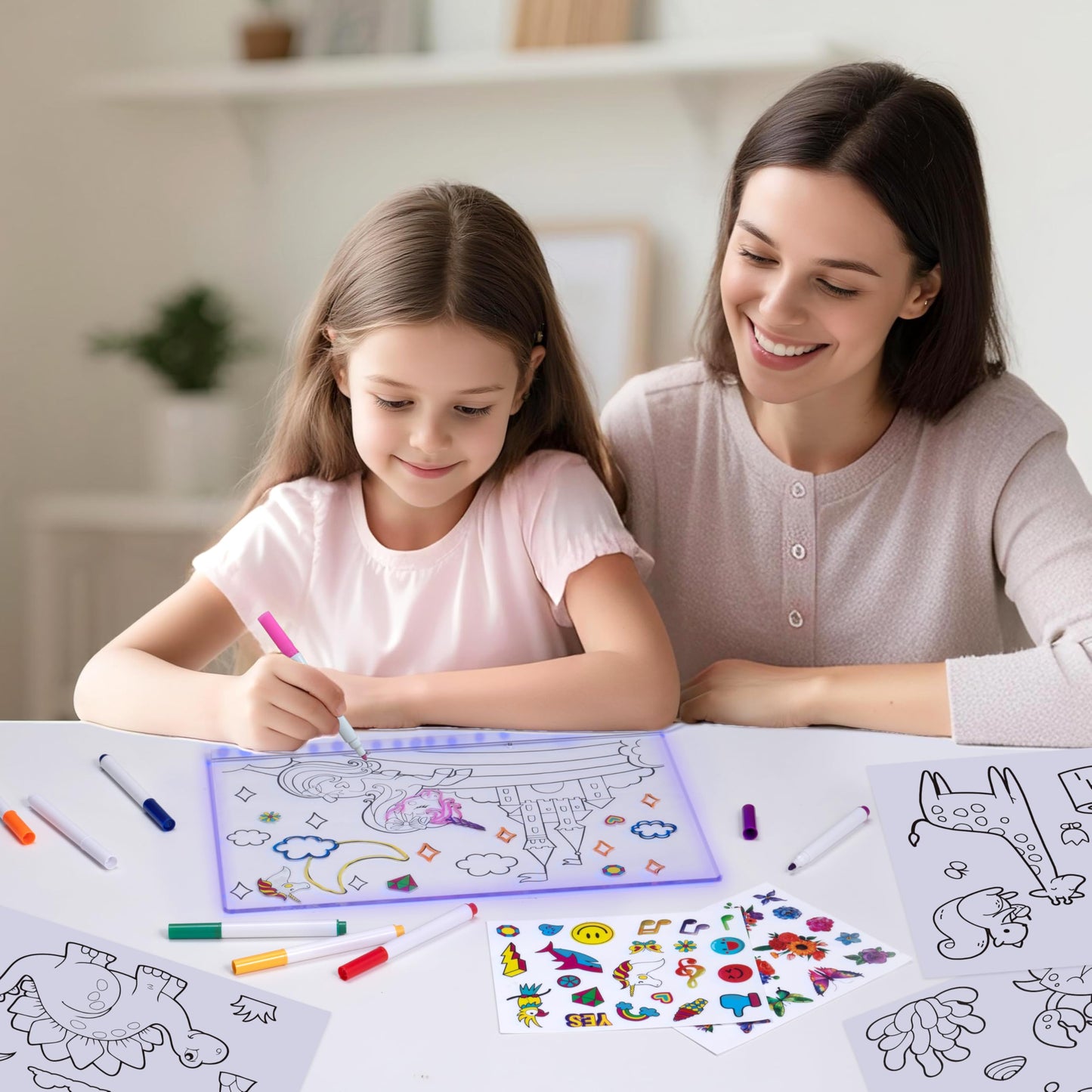 LED Drawing Board, 14'' Acrylic Note Board with Colors, Include LED Light Up Writing Pad 4 Modes & 7 Colors, 8 Markers, Stand, Hanging Chain, 2 Gel Clings, Holiday Gift