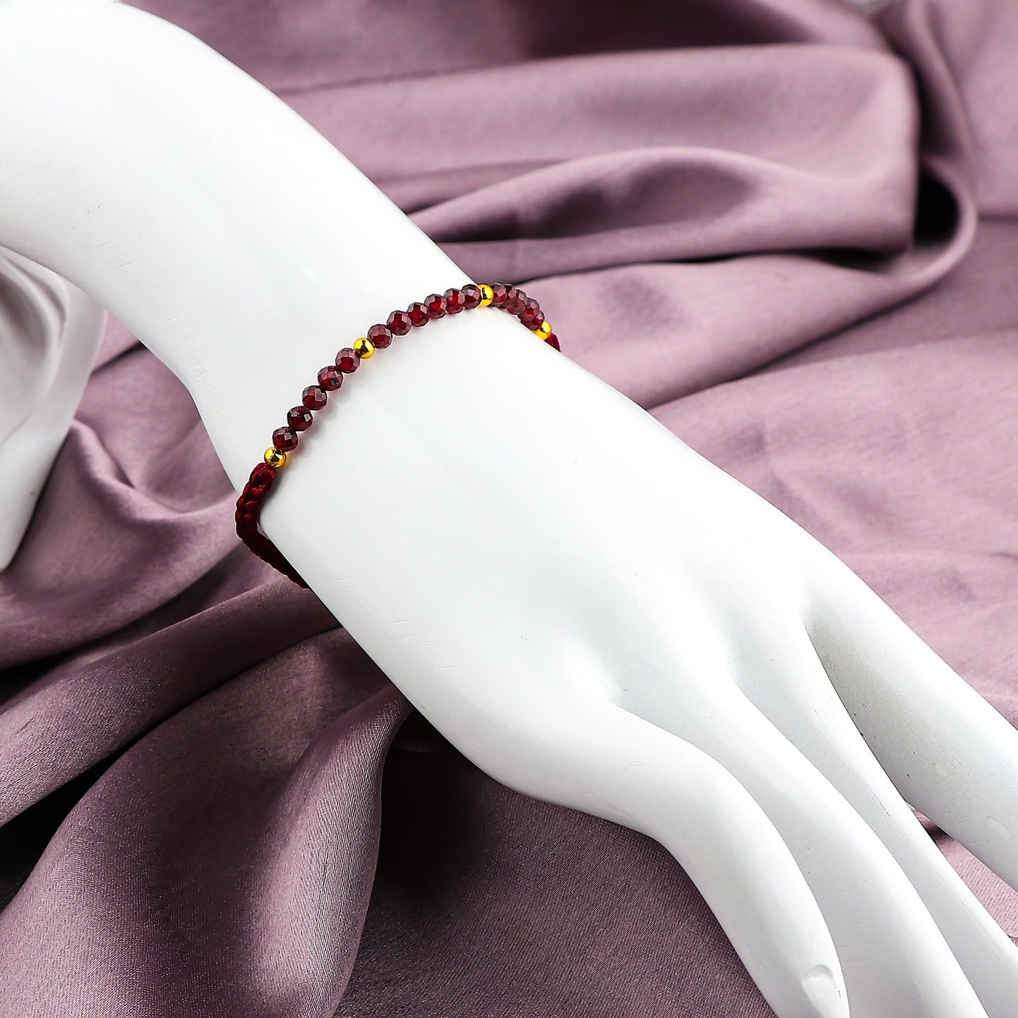 GEMSYMPHONY Red Garnet Gemstone Beads Braided Bracelet – 3.5mm Natural Stone Beads, Handmade Adjustable Braided Rope Bracelet, Healing Crystal Jewelry for Men & Women, Unisex Boho Gift (Red Garnet)