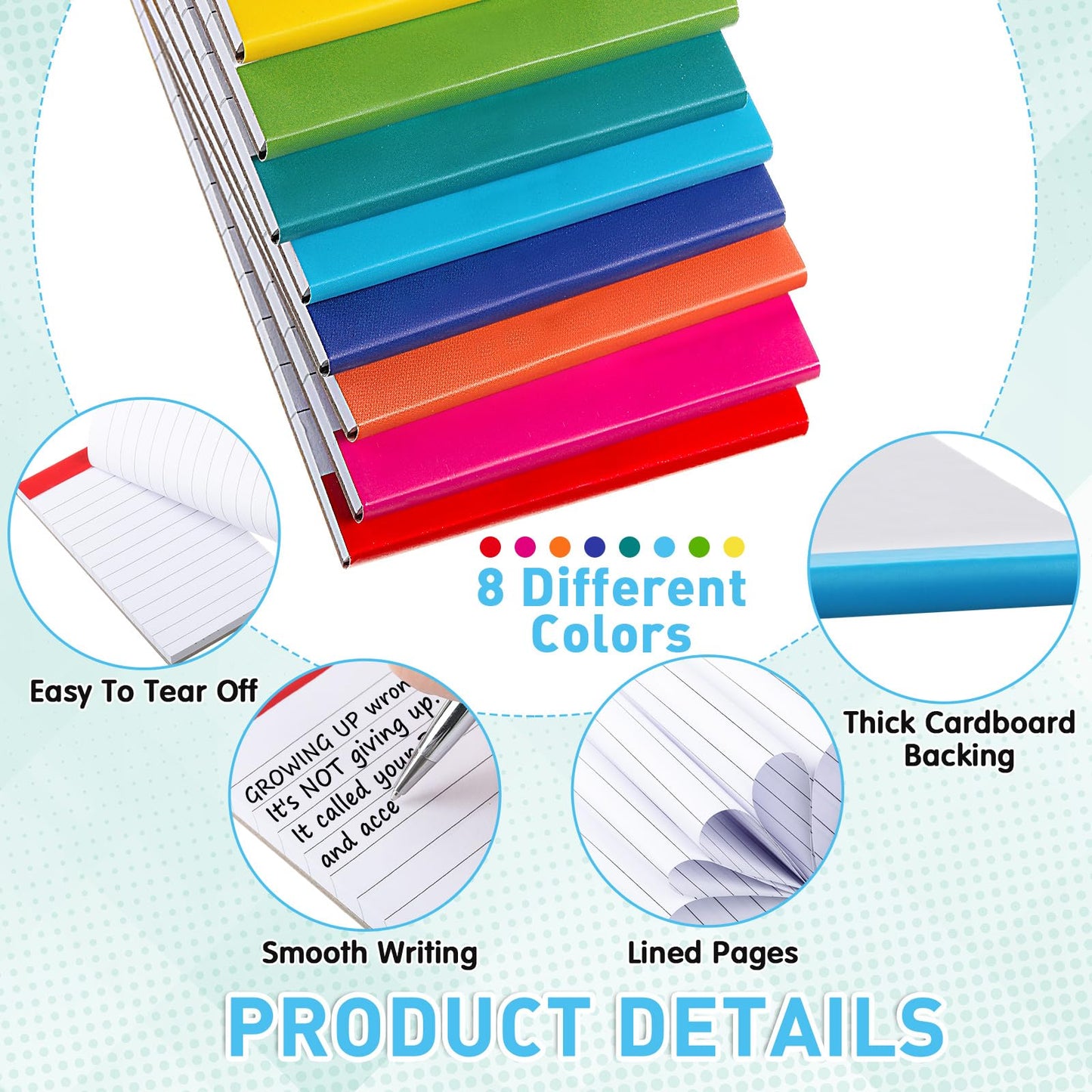 Tenceur 16 Pack Small Note Pads 4 x 6 Inch College Ruled Lined Legal Pads Refills Mini Pocket Tear off Writing Memo Notepads 60 Sheets Mini Scratch Notebook for School Office Supply (Rainbow Color)