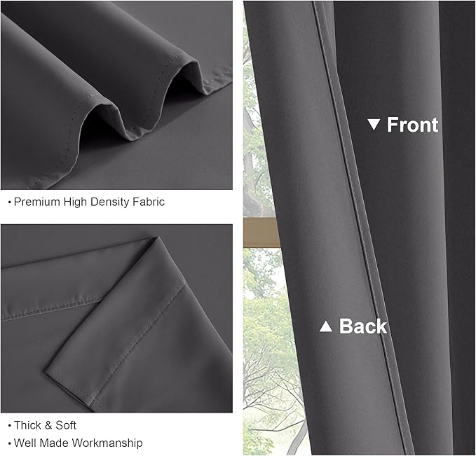 PONY DANCE Short Curtains Half Window Curtains for Bedroom, Privacy Blackout Energy Saving Drapes for Living Room Bathroom Shades, Wide 29 x Long 24 inches per Panel, Grey, 2 Pcs