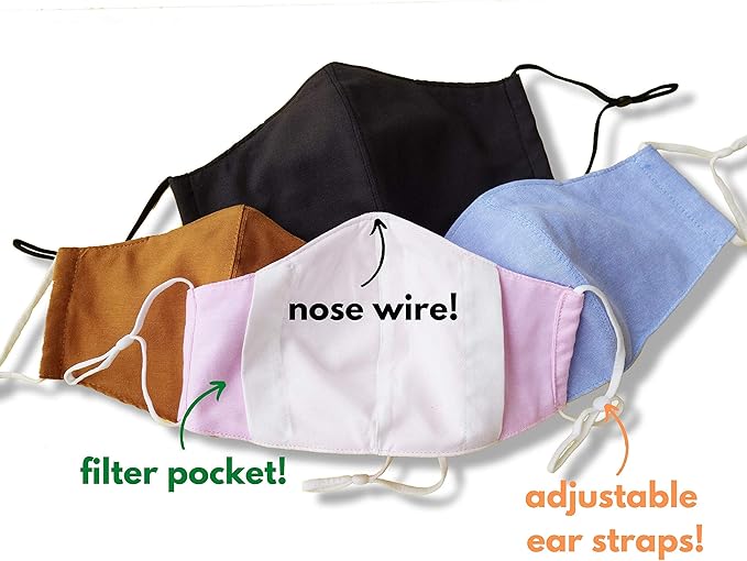 HOPE LOVE SHINE Cotton Reusable Face Masks w/Adjustable Ear Loops & Filter Pocket