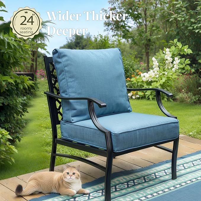 Patio Furniture Set 5 pcs, Outdoor Patio Furniture, 3-Seat Sofa, 2 Single Chairs, 2 Ottomans and 5.75" Extra Thick Cushion, Conversation Set for Backyard Deck,Navy Blue
