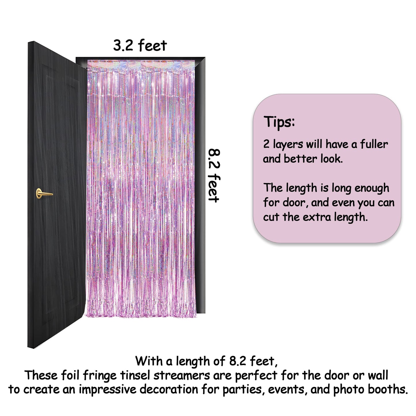 Pink Tinsel Curtain Party Backdrop - GREATRIL Foil Fringe Curtain Lilac Pink Party Streamers for Birthday Girl Themed Party Decorations - 2 Packs