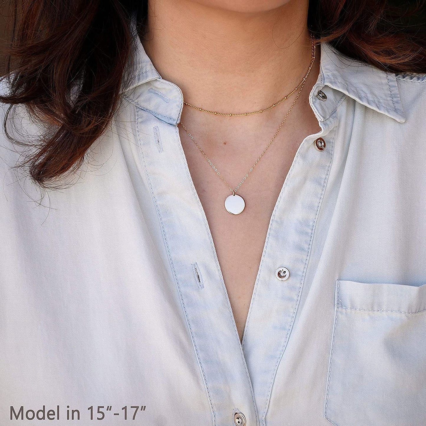 MEVECCO Sliver Necklace for Women Layered Circle Coin Disc Sliver Plated Dainty Satellite Bead Chain Simple Layer Jewelry