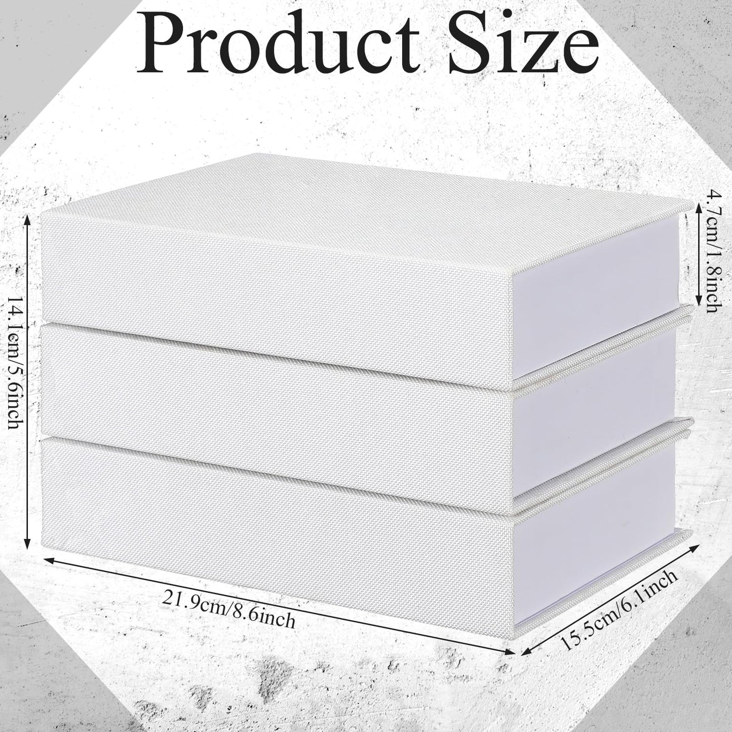 Tioncy 3 Pcs Fake Book Box Neutral Linen Book Box Decorative Faux Prop Storage for Farmhouse Home Decor shelf Table Card Photo DIY Keepsake Gift(8.6 x 6.1 x 1.8 Inch,White)