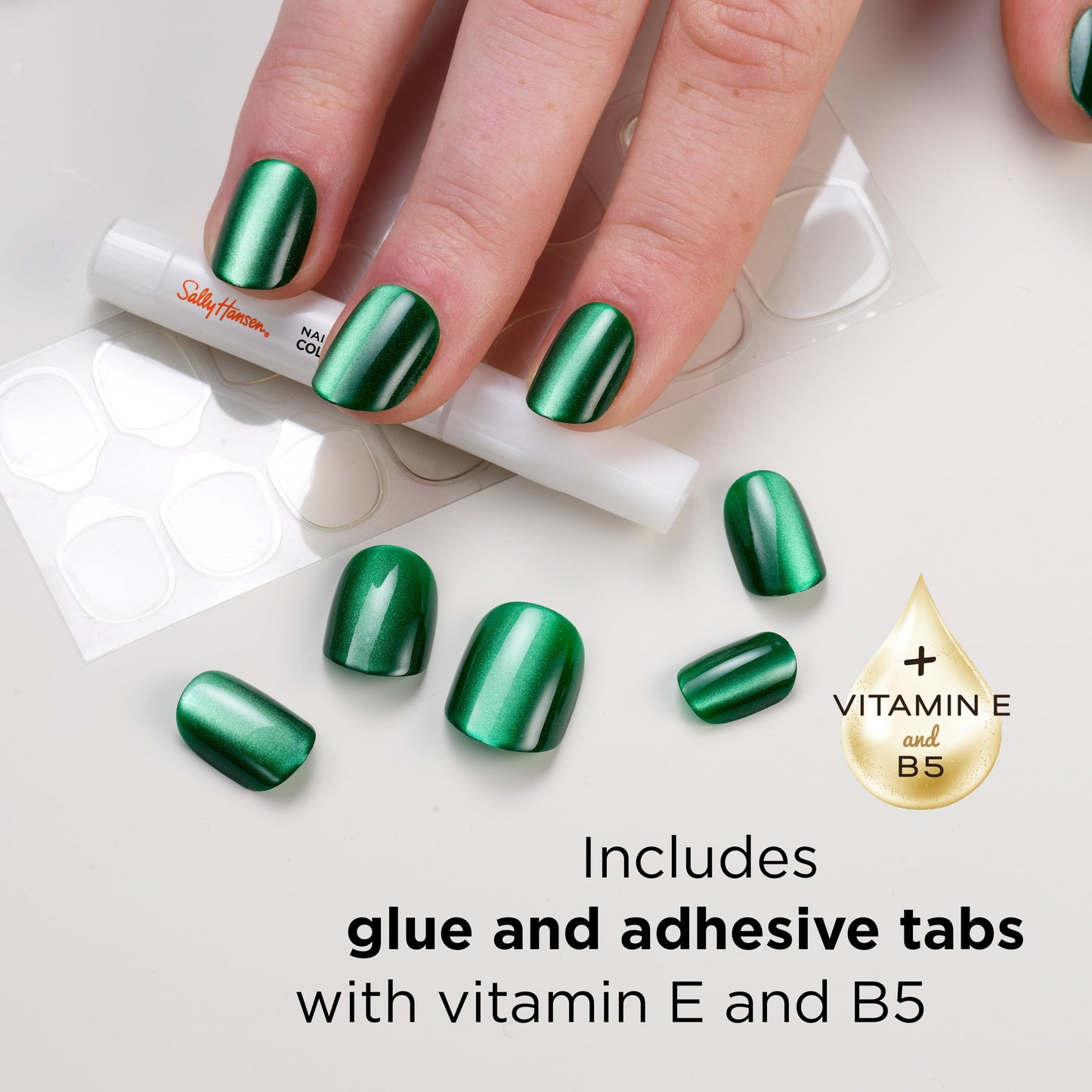 Sally Hansen Salon Effects Perfect Press-On Nails | Almond Shape | Easy to Apply, Non-Damaging | 30 Nails, Nail Glue, Adhesive Tabs, File | Sapphire Spin
