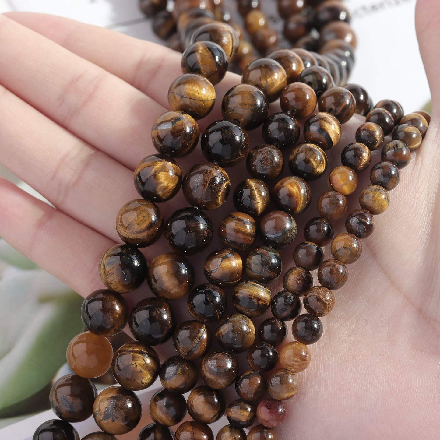Filluck Natural Stone Beads 8mm Yellow Tiger Eye Polished Round Smooth Agates Gemstone Beads for Jewelry Making 15 Inch(Yellow Tiger Eye,8mm)