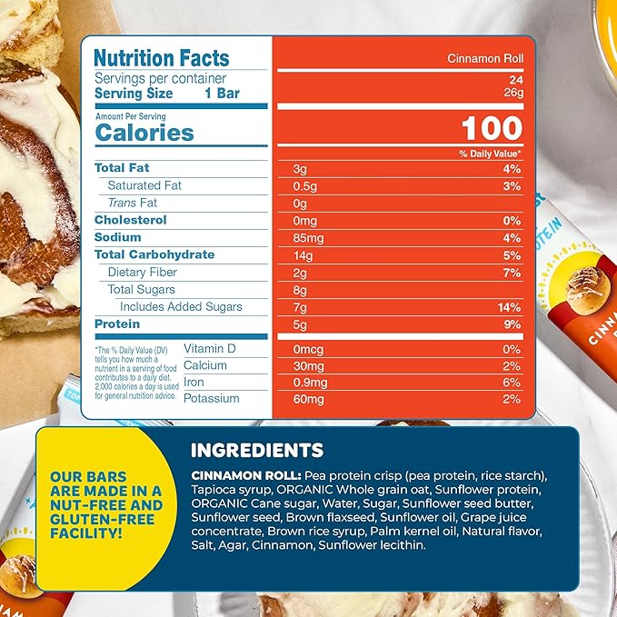 Blake's Seed Based Breakfast Bars with Protein — Cinnamon Roll (24 Count), 5g Clean Plant-Based Protein, Gluten Free, Nut Free, Dairy Free & Vegan, Healthy Snacks for Kids or Adults, School Safe