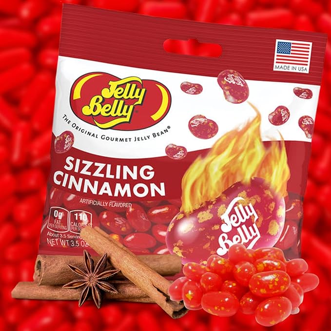 Needzo Sizzling Cinnamon Jelly Beans, Hot and Spicy Gourmet Chewy Candy, Bulk Shareable Candy, 3.5 Ounces, Pack of 3