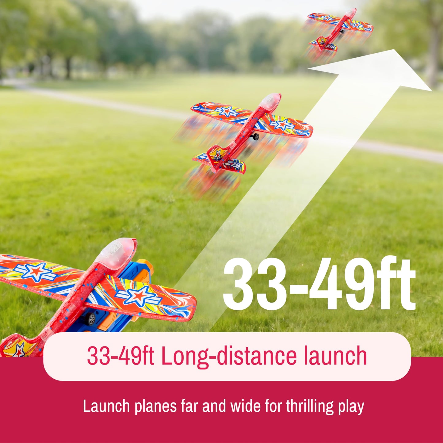 JOYIN LED Foam Glider Airplane Launcher Set, 3 Light-Up Flying Planes with 1 Handheld Launcher, Long Distance Outdoor Flying Game for Teens & Adults (14+)