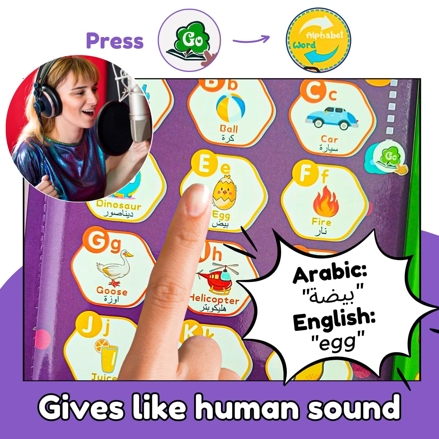 ZEENKIND English Arabic Learning Talking Books for Kids 2 3 4 5 6 Years Old, 180 Words Learn Arabic Interactive Audio Sound Book for Kid Toddler, Educational Electronic Bilingual Toys with Music