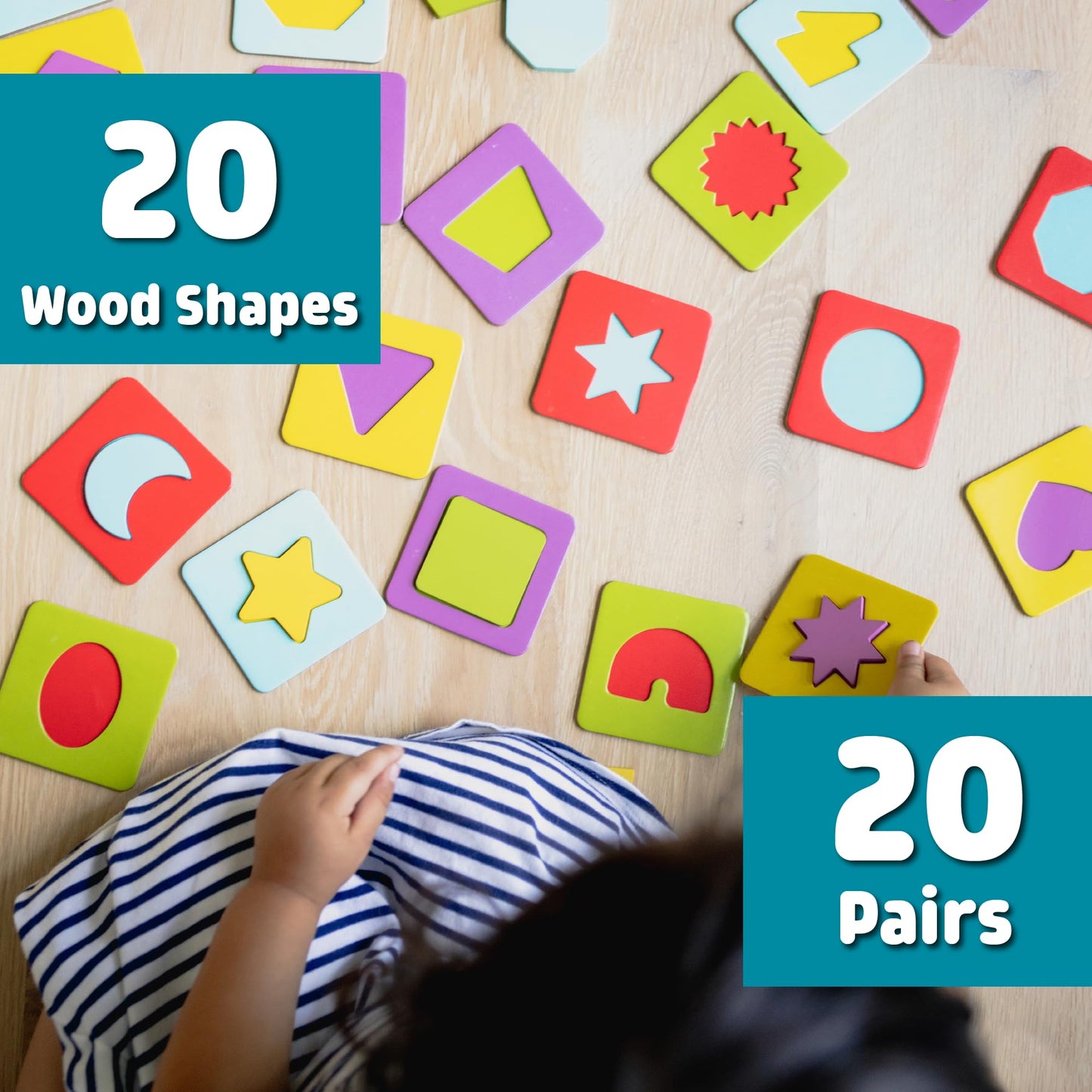 Chuckle & Roar Matching+ Wooden Sensory Shapes Memory Game for Kids Ages 3–6+ – Premium Wood Logic Puzzle & Shape Matching Game with Multiple Play Modes