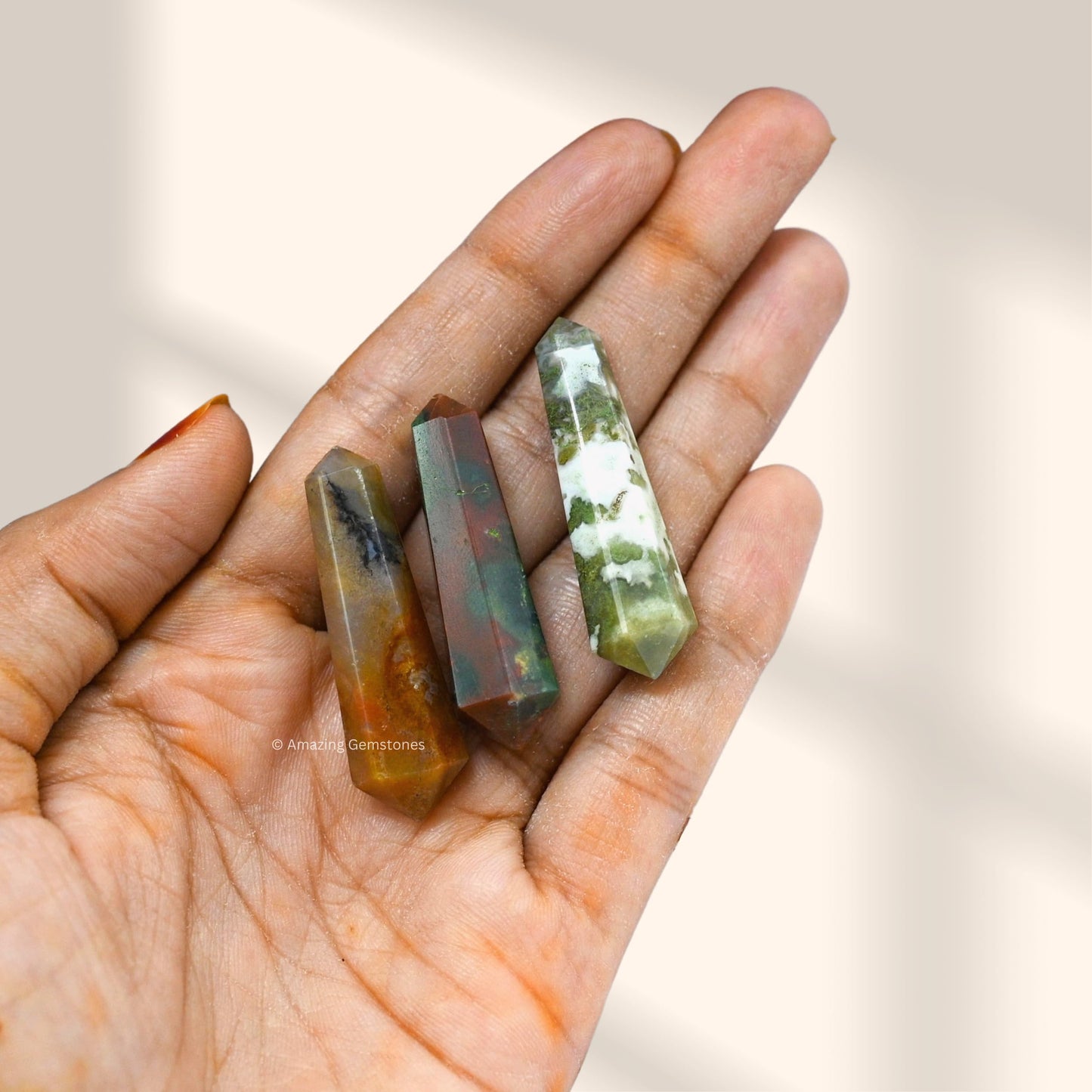 Amazing Gemstone Fancy Jasper Crystal Points Bulk Healing Crystals - Pack of 3 Double Terminated Healing Wand Point Bulk Crystals for Crafts,Crystal Grid,DIY Work - Premium Crystals - Beginners Gift
