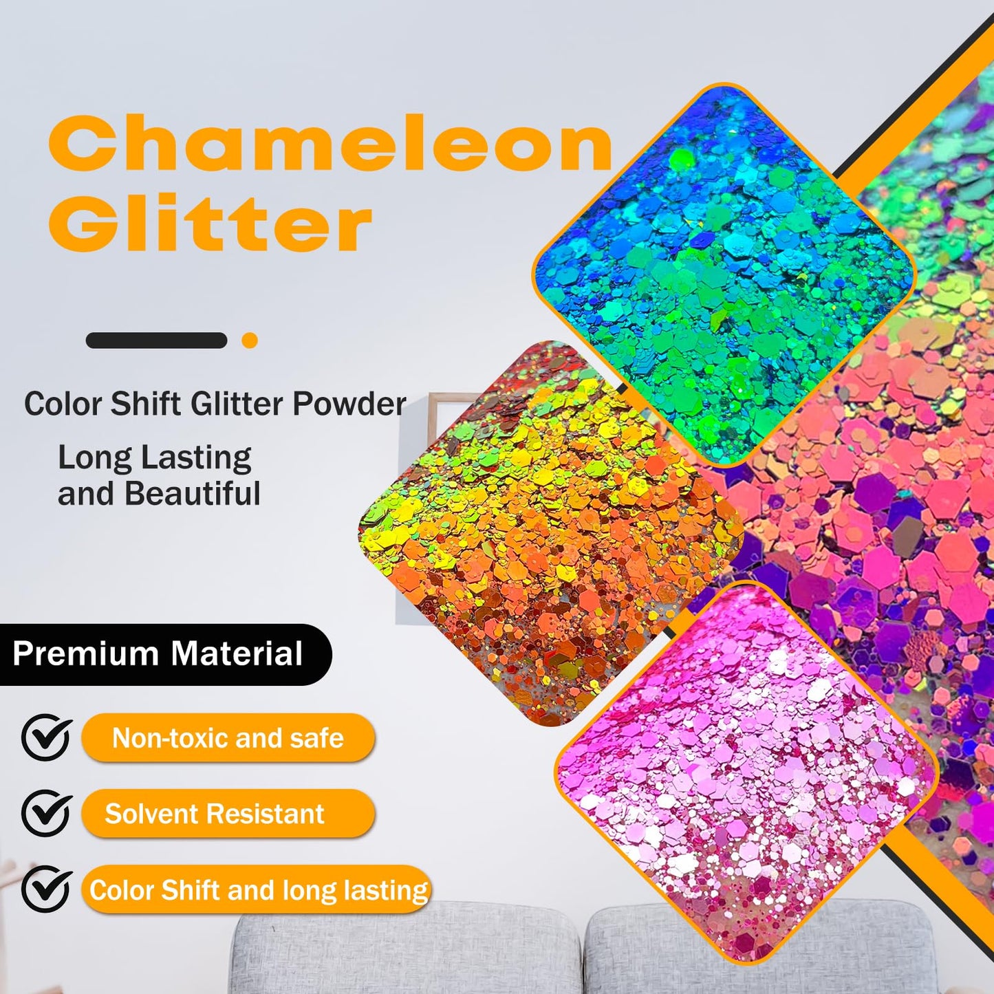 Color Shift Glitter, 150g/5.29oz PET Chunky and Fine Mixed Craft Glitter Sequins Chameleon Glitter Powder for Tumblers, Epoxy Resin, Nail Art, Slime, Body, Face, Cosmetic, Jewelry Making