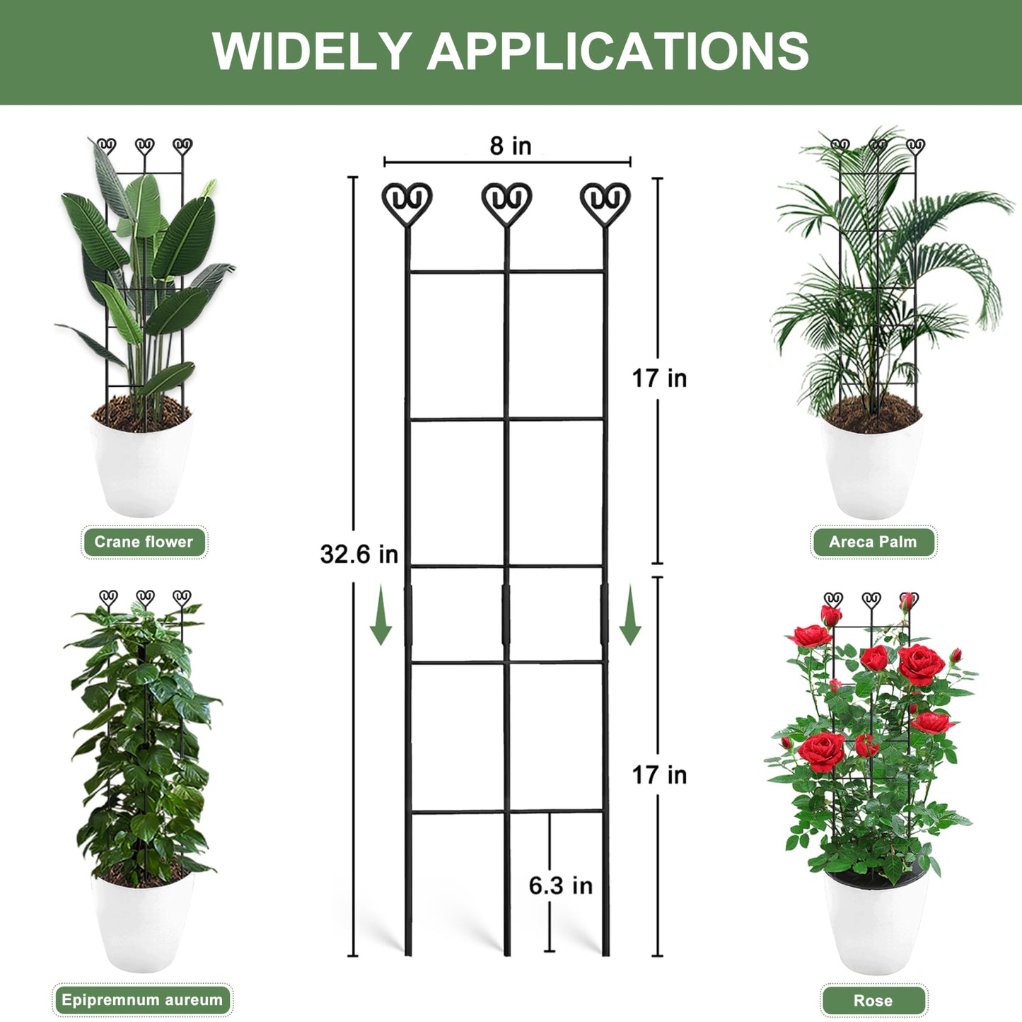 Coomin 2 Pack 32in Monstera Plant Support Stakes for Indoor Plants, Stackable Garden Trellis for Climbing Plants Outdoor, Metal Plant Climber Support for Pothos Philodendron Vine