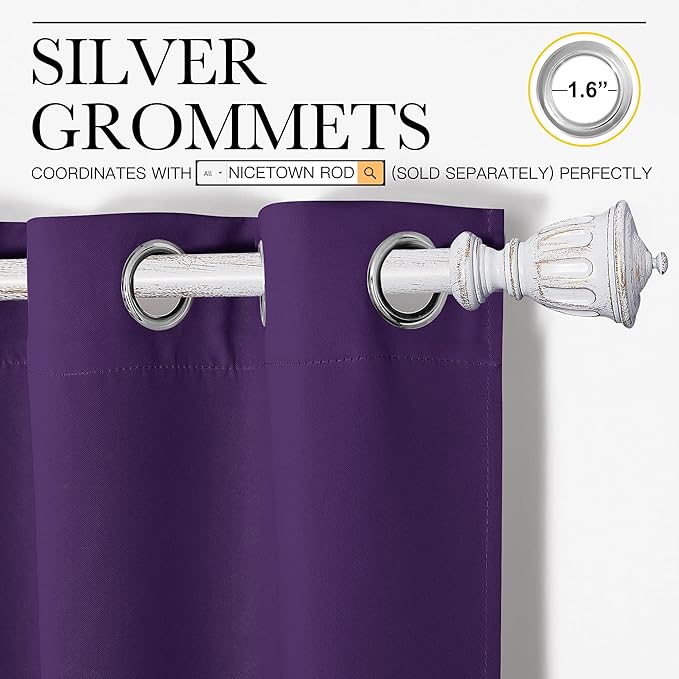 NICETOWN Purple Blackout Curtains 90 inches Long, Niose Reducing and Thermal Insulated Room Darkening Curtains for Girls Bedroom Living Room Window Decoration (55 inches Wide, 2 Panels)