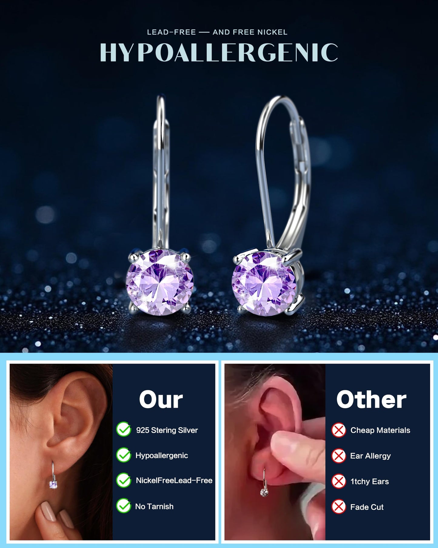 Blahanna Moissanite Earrings,1.0ct-2.0ct D Color Brilliant Round Cut Earrings S925 Sterling Silver Dangle Earrings Moissanite Leverback Drop Earring