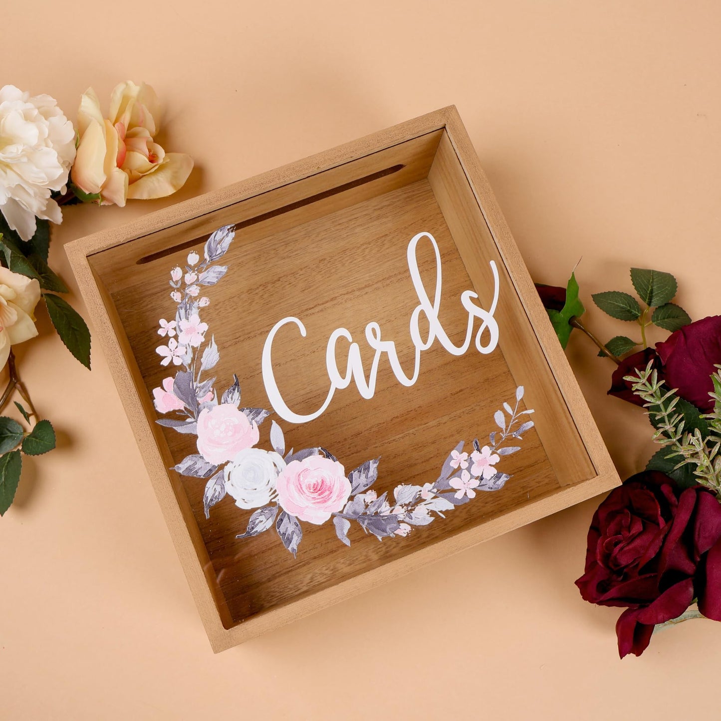 Hanna Roberts Wooden Card Box for Reception, Money Gift Card Box, Card Storage Box for Wedding Decorations and Party Gifts