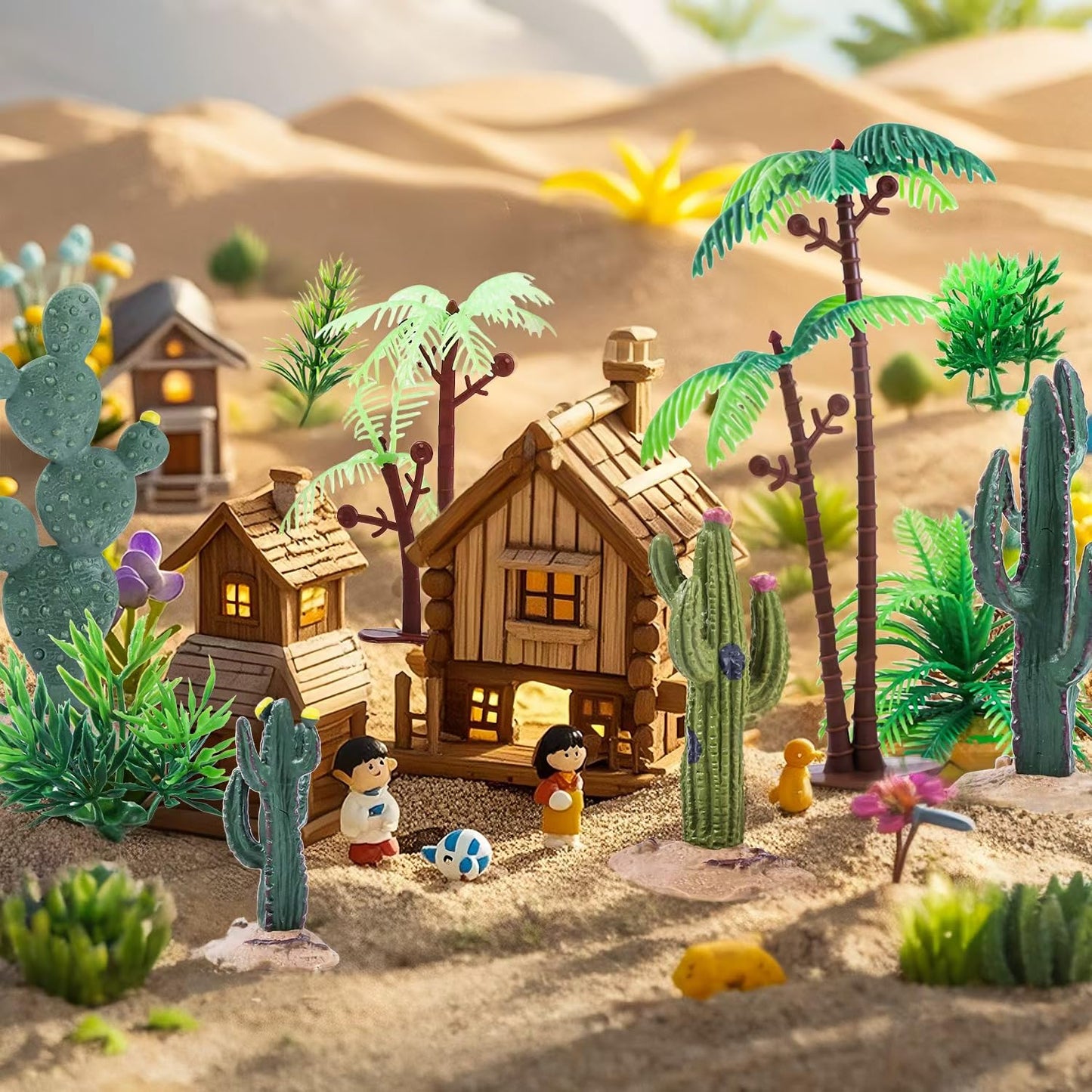20Pcs Artificial Tree Set, Mini Cactus Tree Grasses Figurines Ornaments for Micro Train Landscape Railway Desert Sand Animal Table Diorama Accessory Garden Decoration