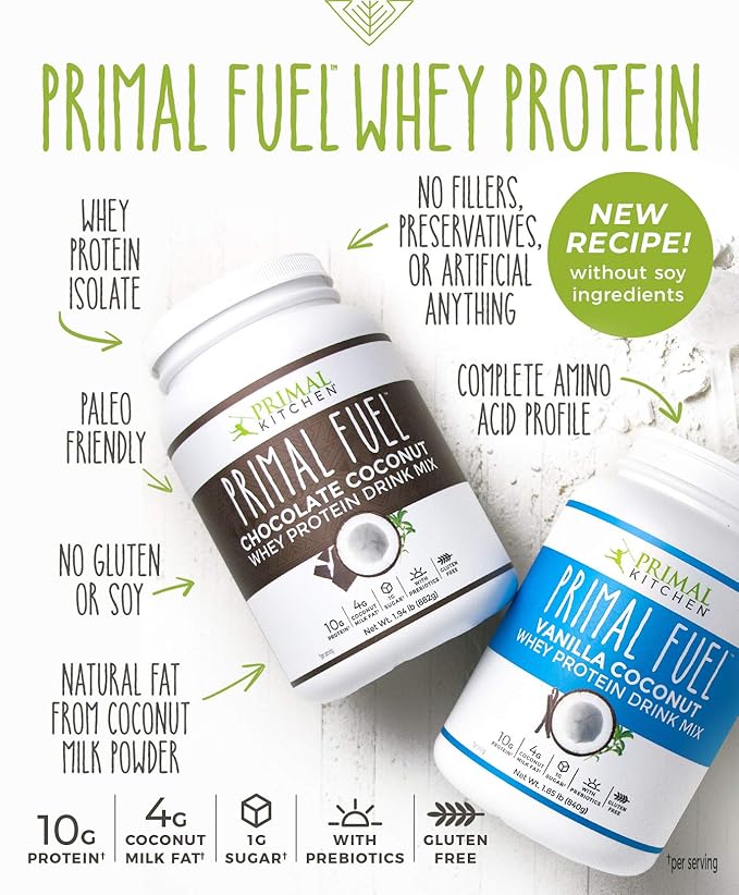 Primal Kitchen Primal Fuel Chocolate Coconut Whey Protein Powder, Gluten and Soy Free, 1.94 Pounds