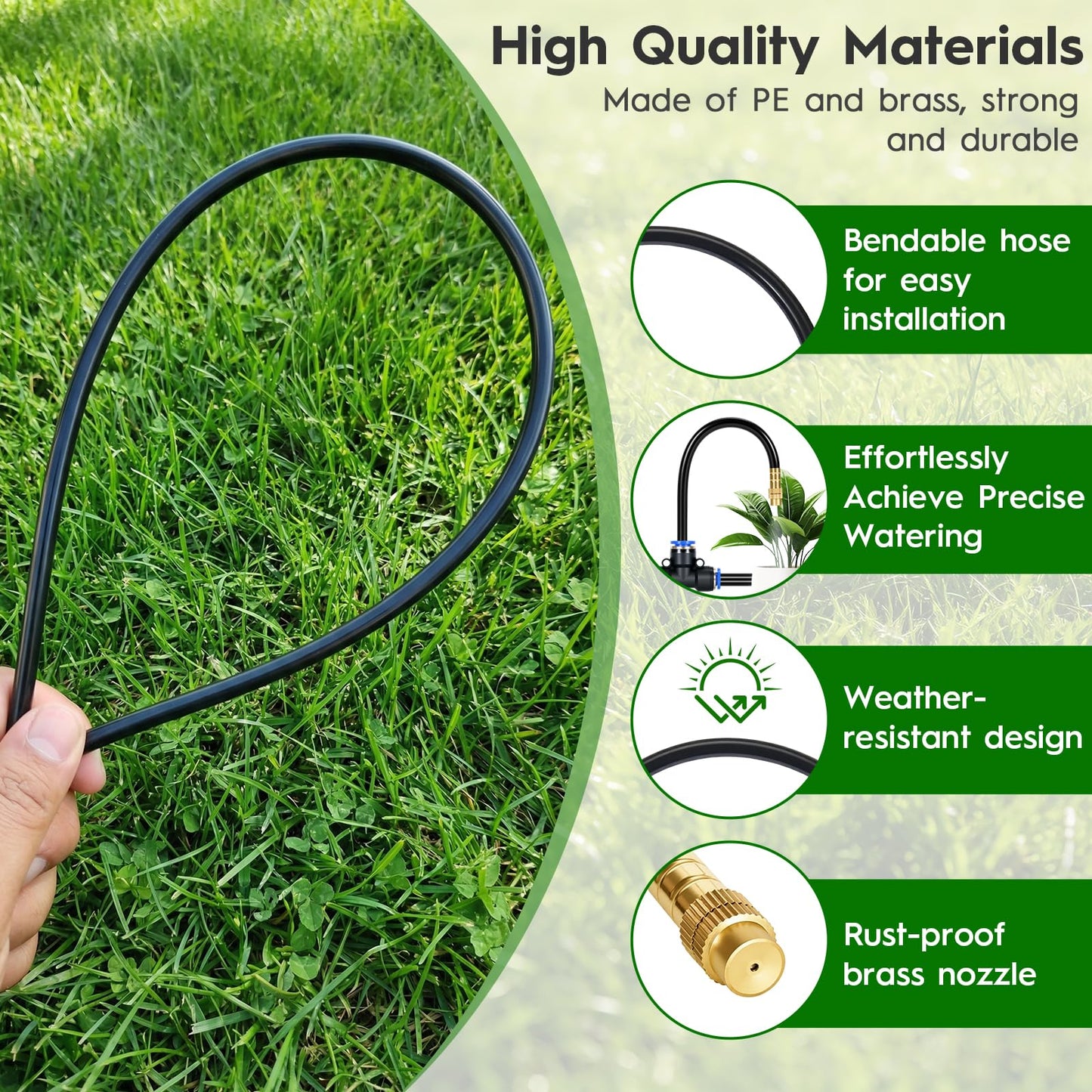 100Ft 360° Adjustable Drip Irrigation System Kit, 1/4 Inch PE Tubing with 20 Bendable Nozzles, Automatic Garden Watering System for Greenhouse, Lawn, Raised Bed, Flower Bed