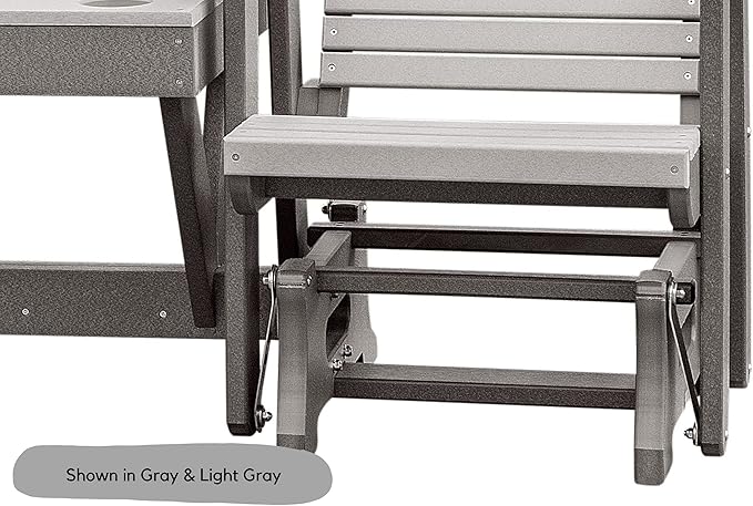 DutchCrafters Modern Horizontal Slat High Back Poly Double Glider Chairs with Center Table Outdoor Patio Furniture (White & Light Gray)