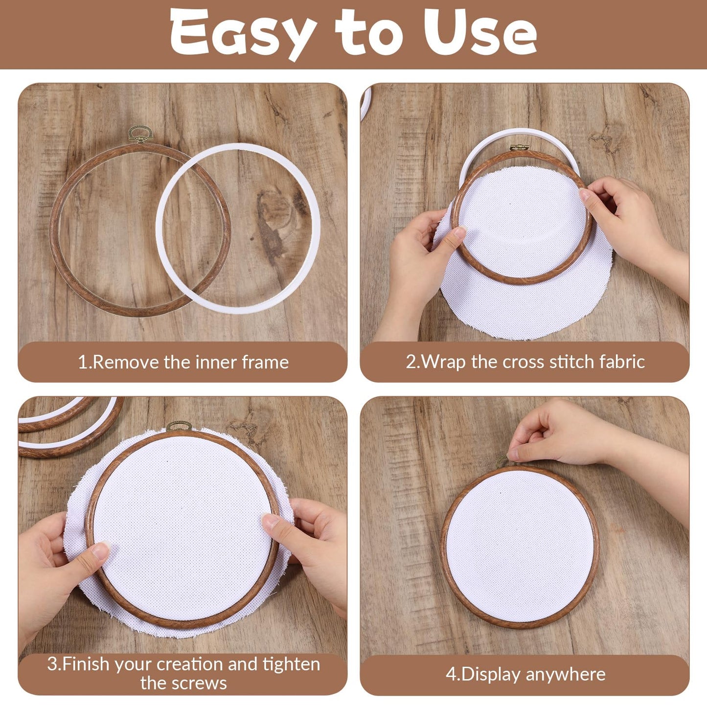 Oqqlin 15 Pcs Round Embroidery Hoops, 6 Inch Durable Imitated Wood Cross Stitch Hoop Ring Circle Rubber Embroidery Hoops Frame for Sewing, DIY, Craft, Hanging Ornaments Decor