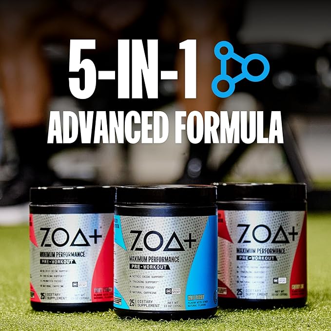 ZOA+ Zero Sugar Pre Workout Powder, Cherry Lime - NSF Certified for Sport with Electrolytes, Creatine, Beta Alanine, Ginkgo Biloba, 200mg Caffeine - 25 Servings