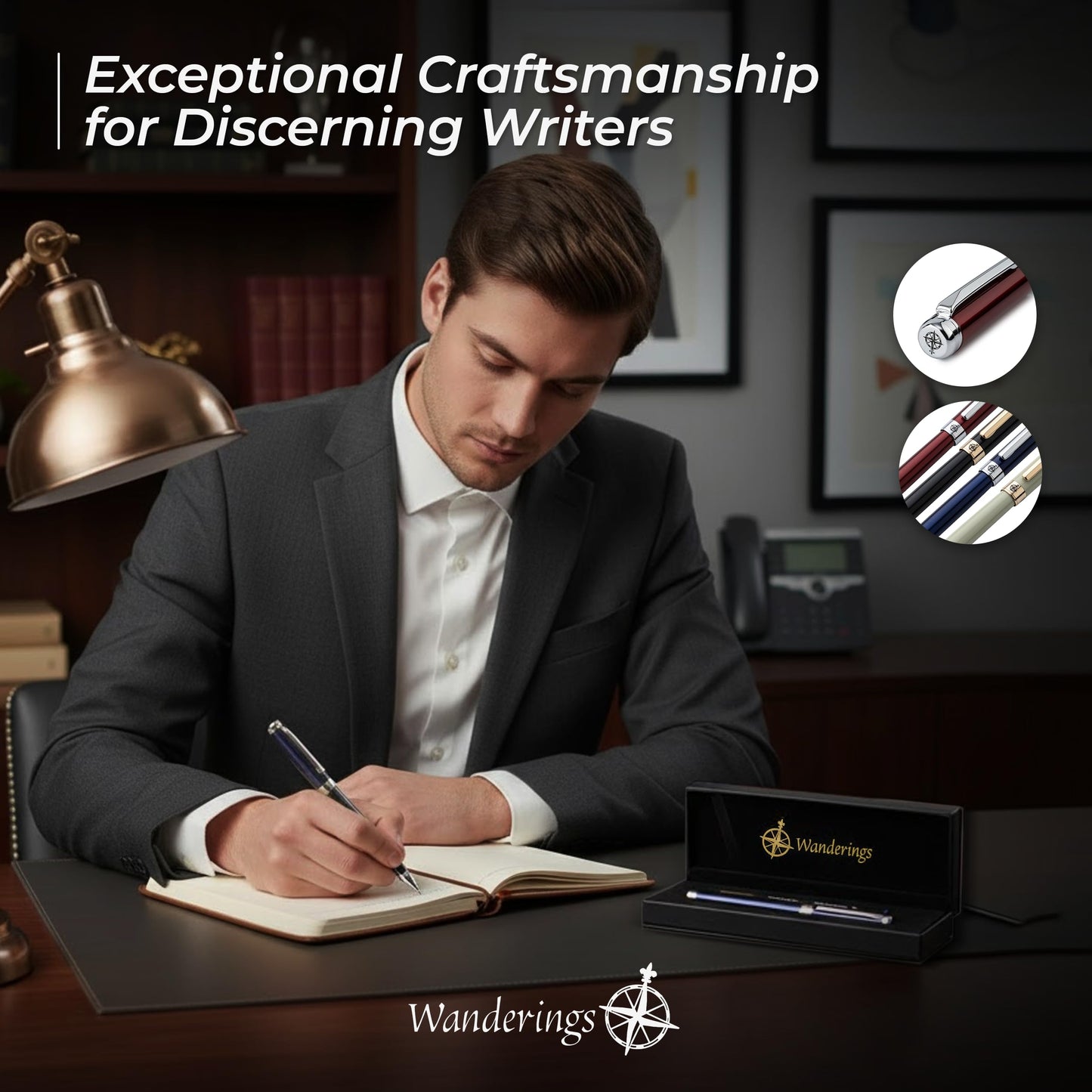 WANDERINGS Premium Rollerball Pen with German Ink – Perfectly Balanced for a Superb Writing Experience, Chrome Accents – Blue Breeze - Includes a Schmidt Refill in a Giftable Presentation Case