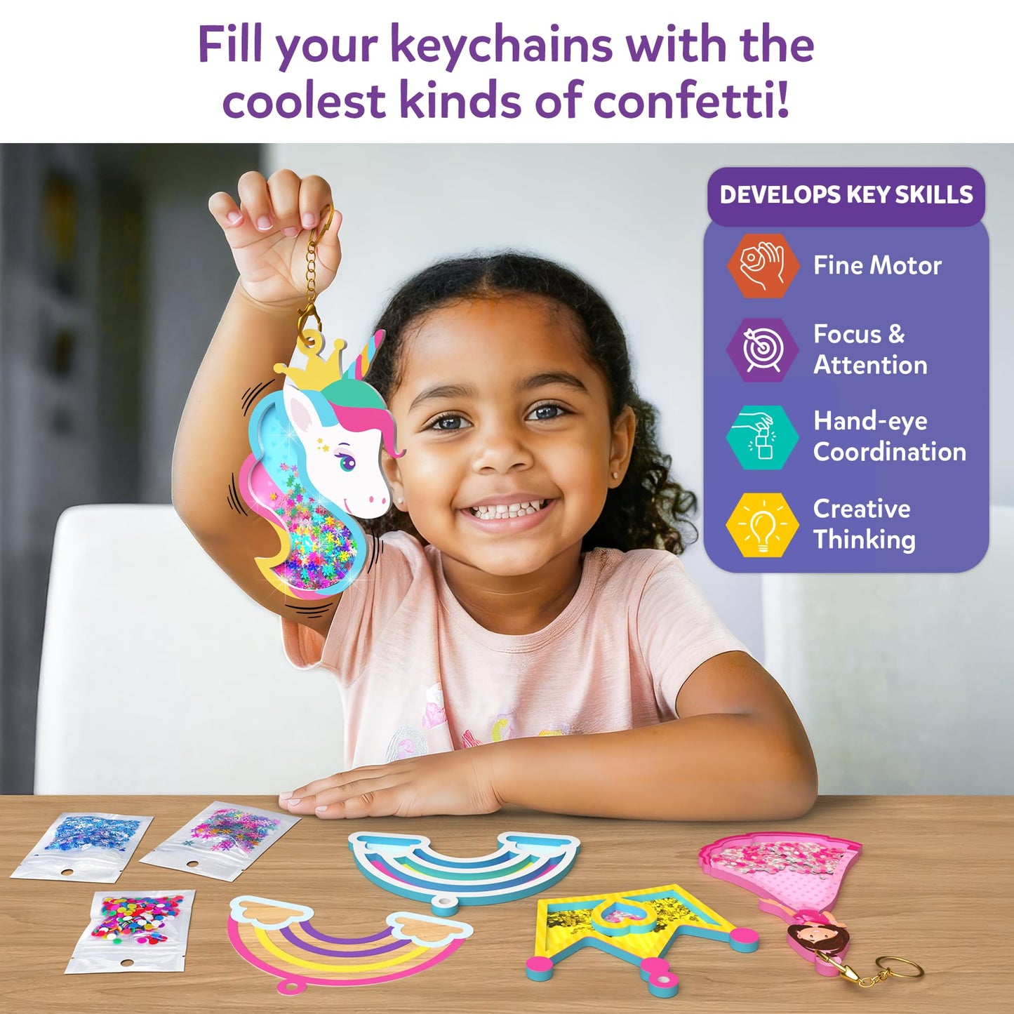 Skillmatics Shake-its – Glitter Craft Kit for Kids, DIY Arts & Crafts with Keychains, Mess-Free Activity, Unicorns & Princesses, Travel Toy, Birthday Gift for Girls & Boys Ages 4, 5, 6, 7, 8, 9