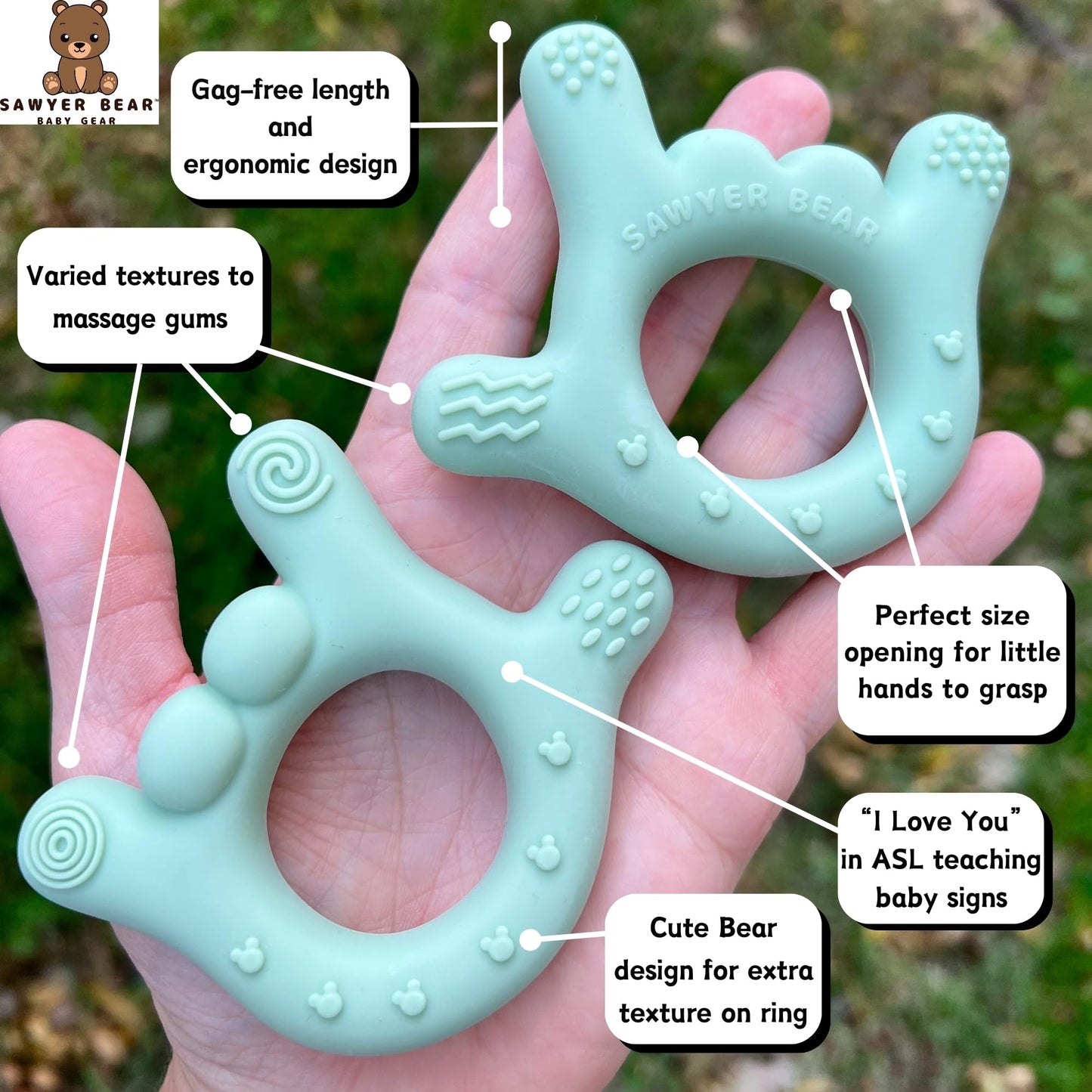Silicone Hand Teether - I Love You Baby Teething Toy 0-12 Months | BPA - Free Toddlers Teething Relief | Massaging Teethers for Babies 3-6 Months | Infant Toy Teether 6-12 Months - Baby Gift