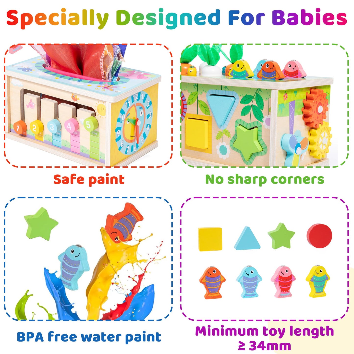 Montessori Baby Wooden Tissue Box Christmas Toy 6-in-1 Sensory Tissue Box Toy for Babies 36+ Months Developmental Toys for Babies, for 36+ Months