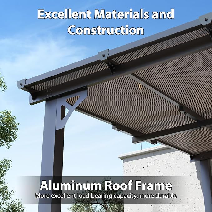 Aoxun 8'x 10' Premium Gazebo with Aluminum Top Frame & Polycarbonate Panel, Wall Mounted Gazebos Pergola, Outdoor Patio Lean to Gazebo, Awnings with Sloped Roof, for Backyard, Porch, Deck