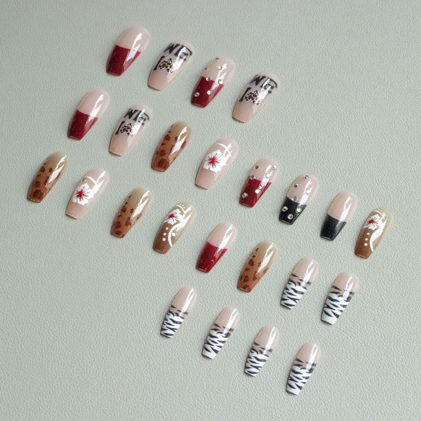 IMSOHOT Press on Nails Long Coffin Fake Nails Acrylic Glue on Nails Glossy Full Cover False Nails for Women DIY Manicure 24Pcs