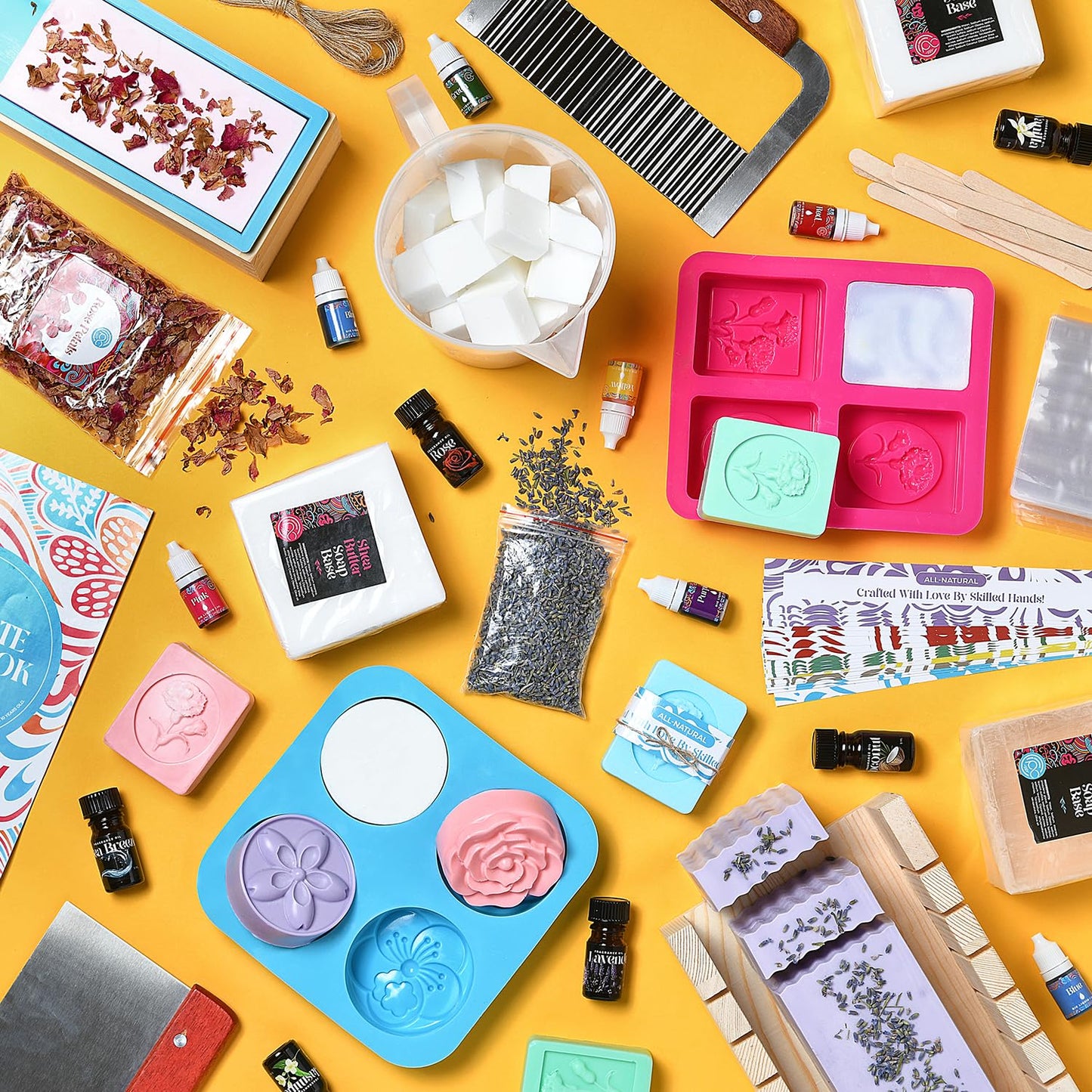 Soap Making Kit with Melt & Pour Base, Cutting Box, Molds, Fragrances - for Adults & Kids by Prime Creations.