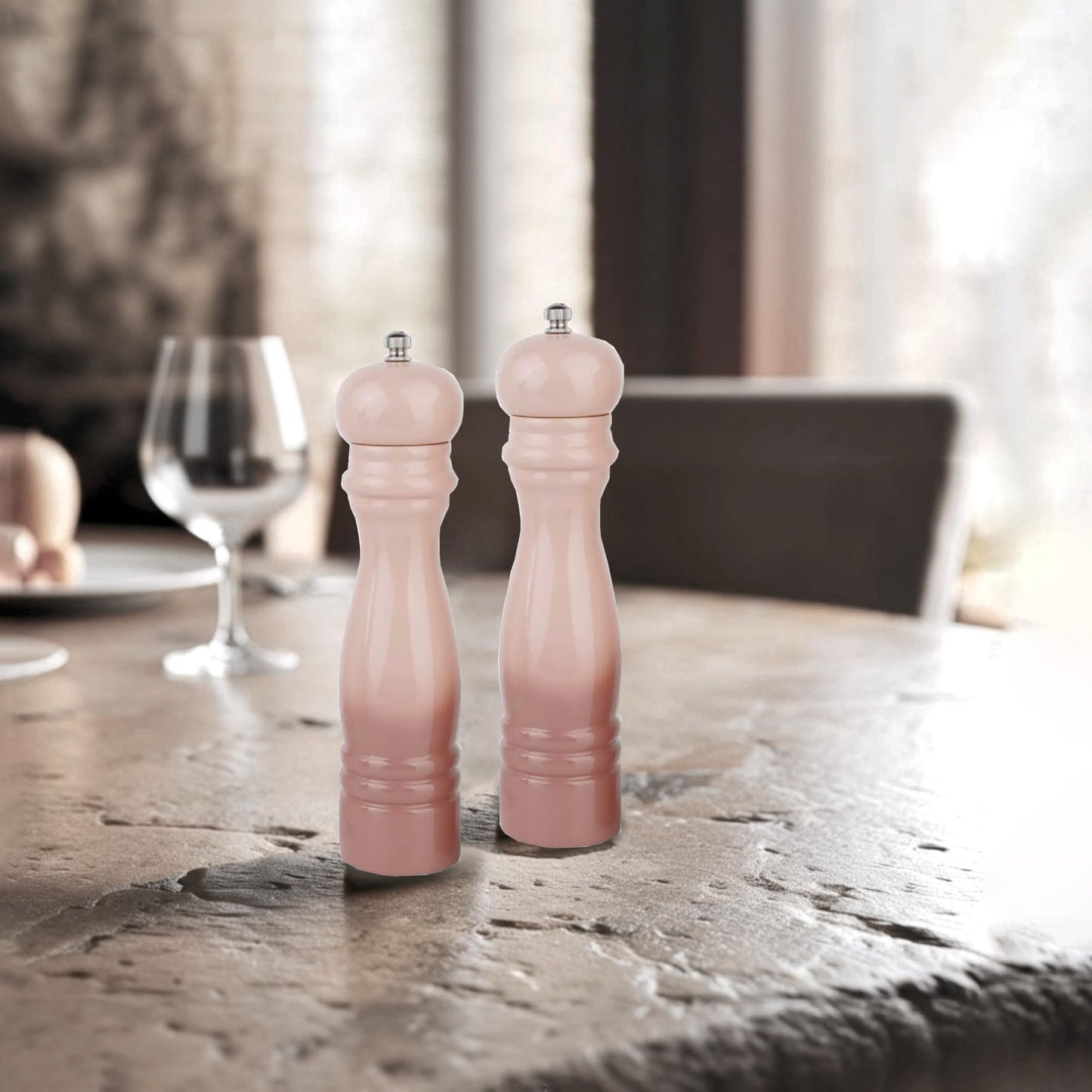 Salt and Pepper Grinder Set, 8.5 Inch, Pink/Grey Gradient Classical Design, 2-Piece (Pink)