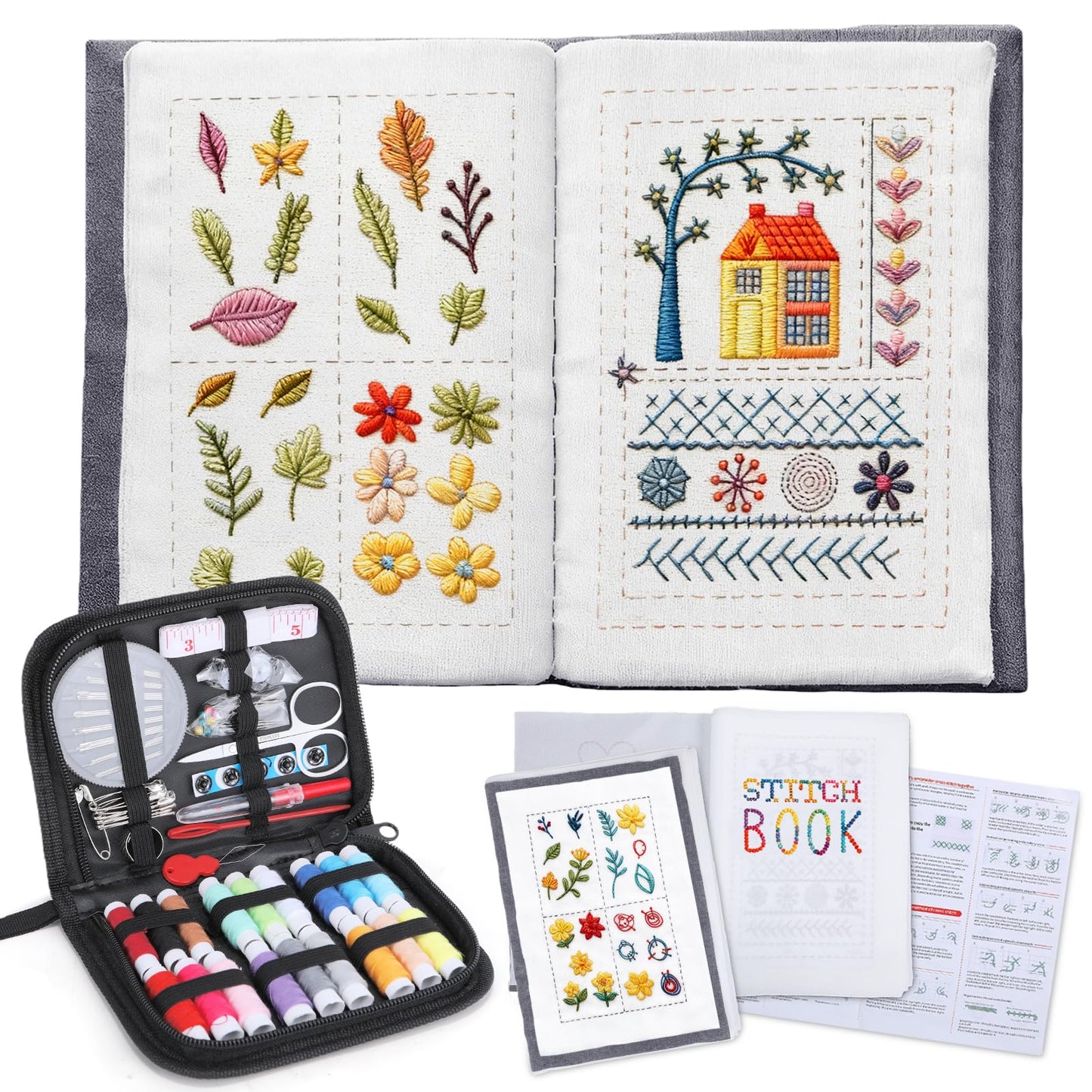 Poeuai 2026 New Embroidery Stitch Book Kit,All-Scenario Embroidery Stitch Book kit, Comes with a Complete Toolkit and Instructional Tutorial, for Beginners and Enthusiast