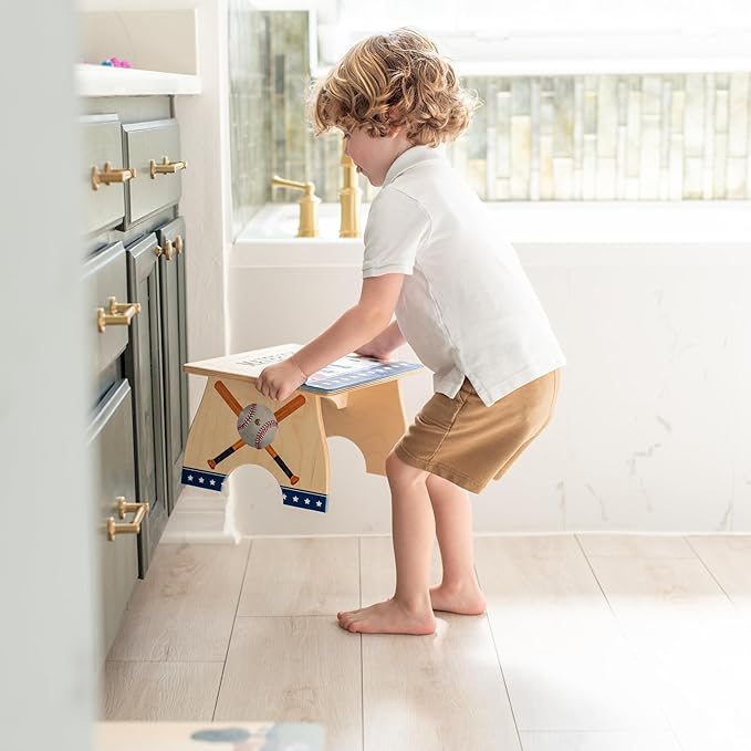 Step Stool for Toddlers- Personalized Wood Kids Step Stool with Name for Kitchen Sink, Bathroom, Potty Training, Toilet, Kitchen Sink- Sturdy and Safe- Made in USA by BloomOwl (Adventure-Explore)